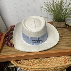 Pebble Beach Panama Fedora Hat Blue and White Polka Dots
